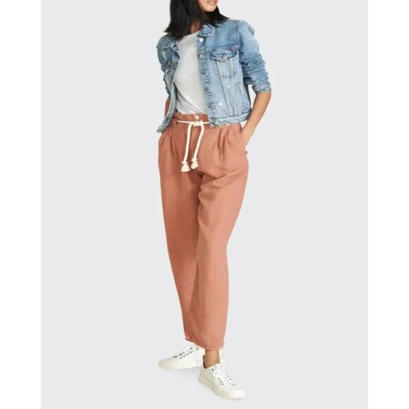 NWT Veronica Beard Pants Womens 10 Mocha Karter Linen Cotton High Rise Straight - Picture 2 of 16